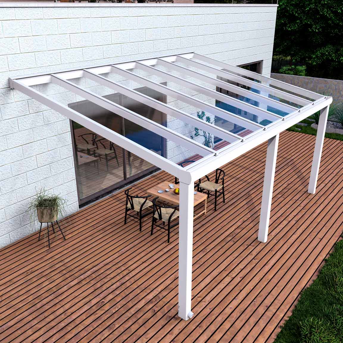 Terrassenüberdachung Excellent Weiß RAL 9016 mit VSG Klar Glas 8mm in Breite 5060 x Tiefe 3500 - Bild 2