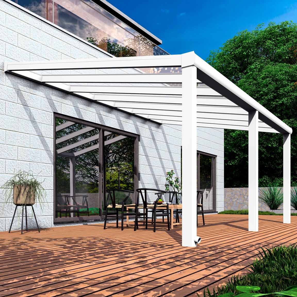 Terrassenüberdachung Excellent Weiß RAL 9016 mit VSG Klar Glas 8mm in Breite 5060 x Tiefe 3500 - Bild 3
