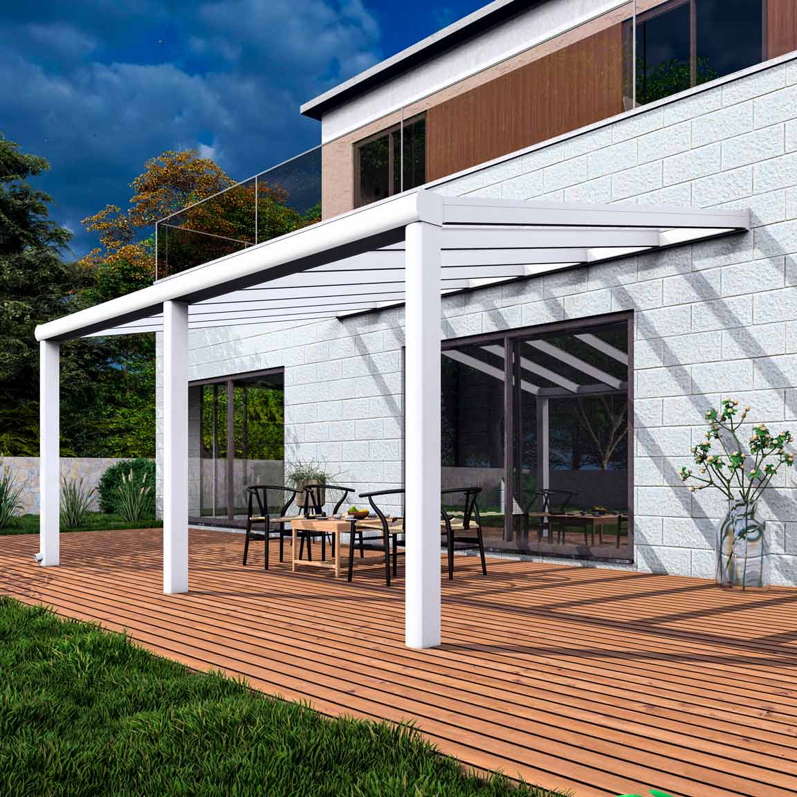 Terrassenüberdachung Excellent Weiß RAL 9016 mit VSG Klar Glas 8mm in Breite 5060 x Tiefe 3500 - Bild 4
