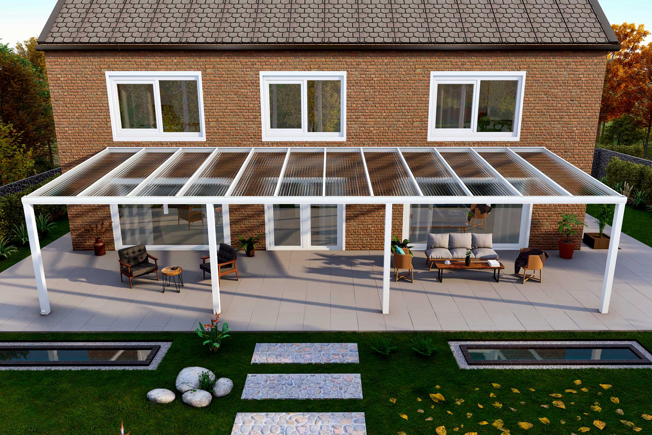 Terrassenüberdachung Classic Weiß RAL 9016 mit Stegplatte Klar Polycarbonat 16mm in Breite 12060 x Tiefe 3000 - Bild 2