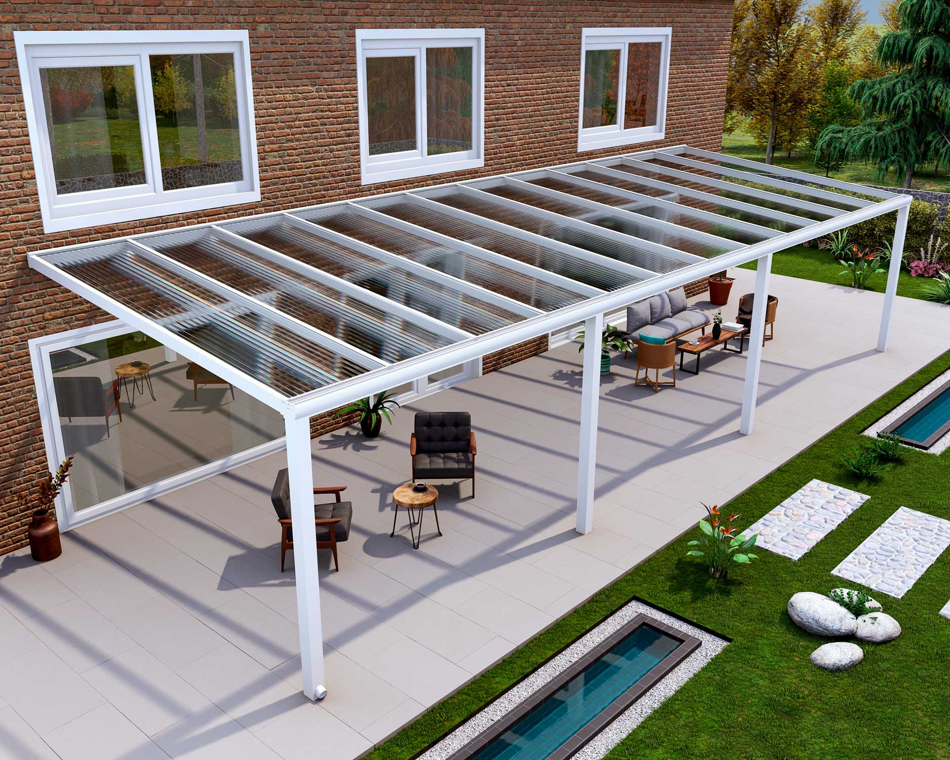 Terrassenüberdachung Classic Weiß RAL 9016 mit Stegplatte Klar Polycarbonat 16mm in Breite 12060 x Tiefe 3000 - Bild 3