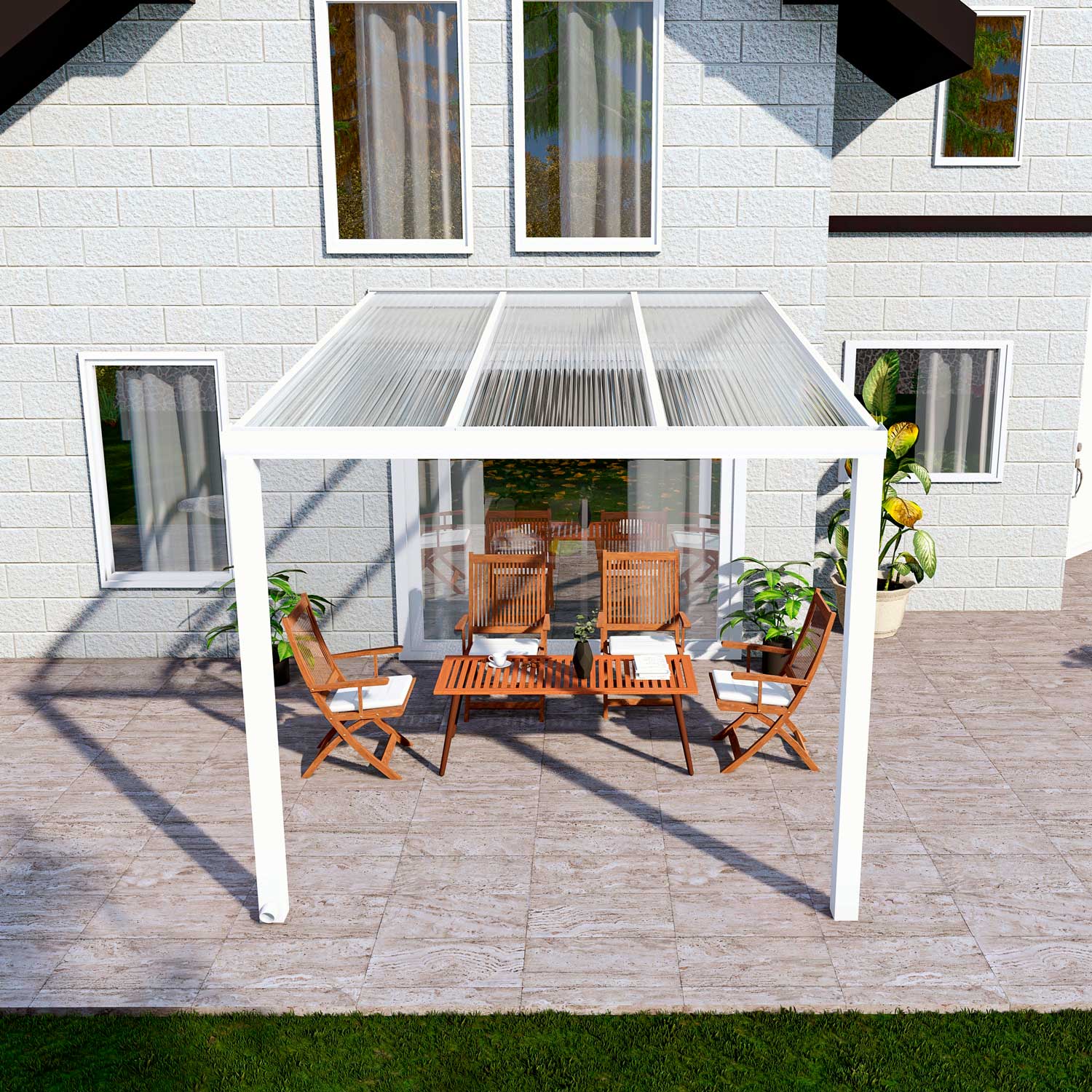 Terrassenüberdachung Classic Weiß RAL 9016 mit Stegplatte Klar Polycarbonat 16mm in Breite 3060 x Tiefe 3500 - Bild 2