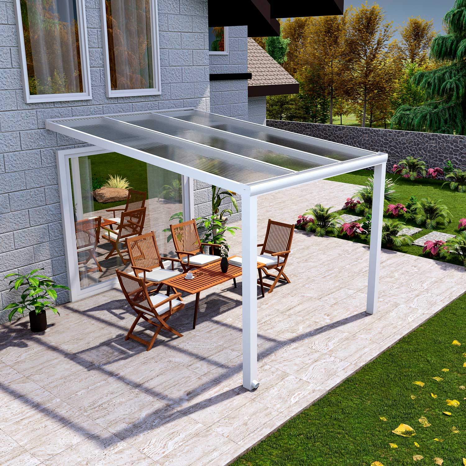 Terrassenüberdachung Classic Weiß RAL 9016 mit Stegplatte Klar Polycarbonat 16mm in Breite 3060 x Tiefe 3500 - Bild 3