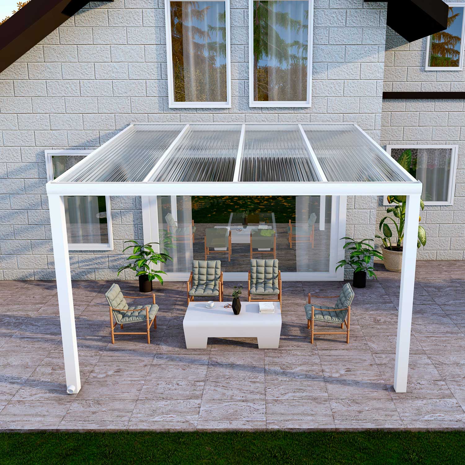 Terrassenüberdachung Classic Weiß RAL 9016 mit Stegplatte Klar Polycarbonat 16mm in Breite 4060 x Tiefe 3500 - Bild 2