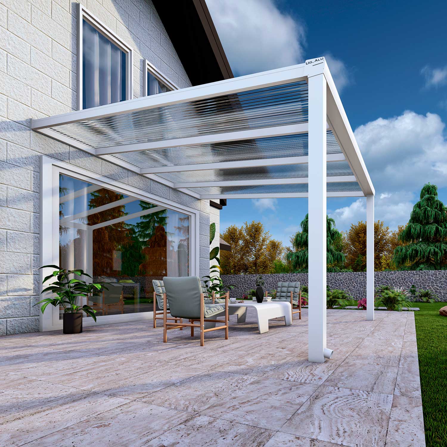 Terrassenüberdachung Classic Weiß RAL 9016 mit Stegplatte Klar Polycarbonat 16mm in Breite 4060 x Tiefe 3500 - Bild 4