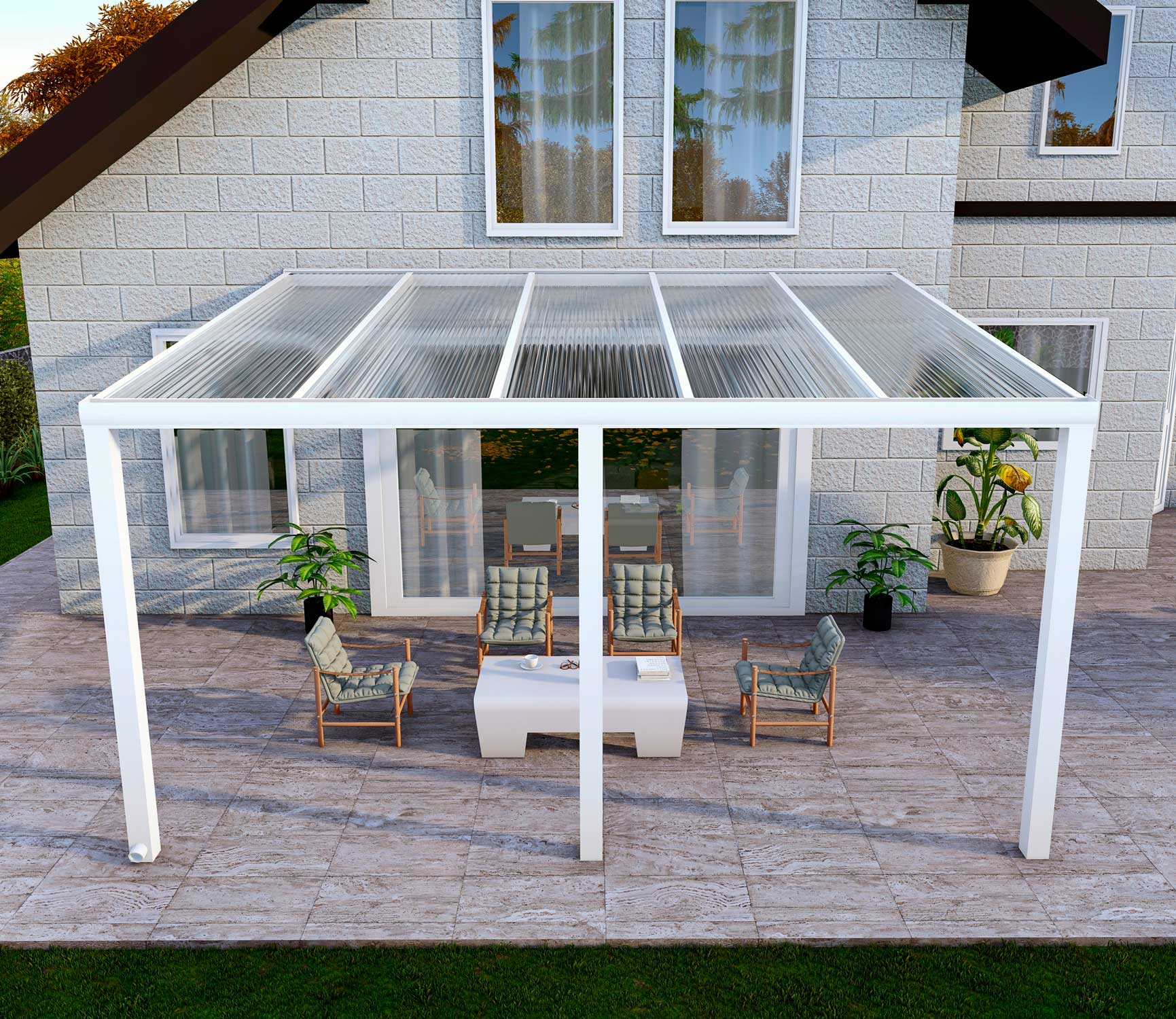 Terrassenüberdachung Classic Weiß RAL 9016 mit Stegplatte Klar Polycarbonat 16mm in Breite 5060 x Tiefe 2500 - Bild 2