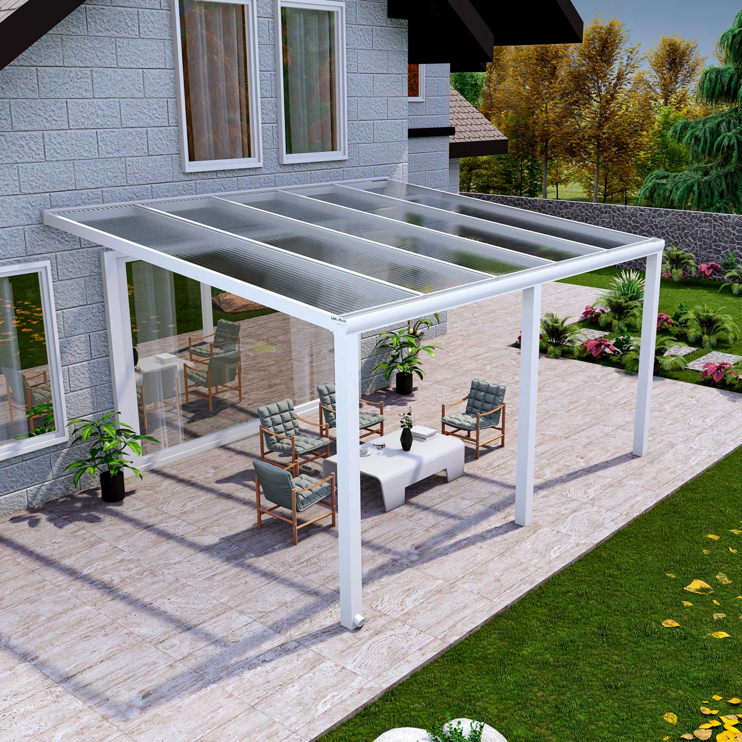 Terrassenüberdachung Classic Weiß RAL 9016 mit Stegplatte Klar Polycarbonat 16mm in Breite 5060 x Tiefe 2500 - Bild 3