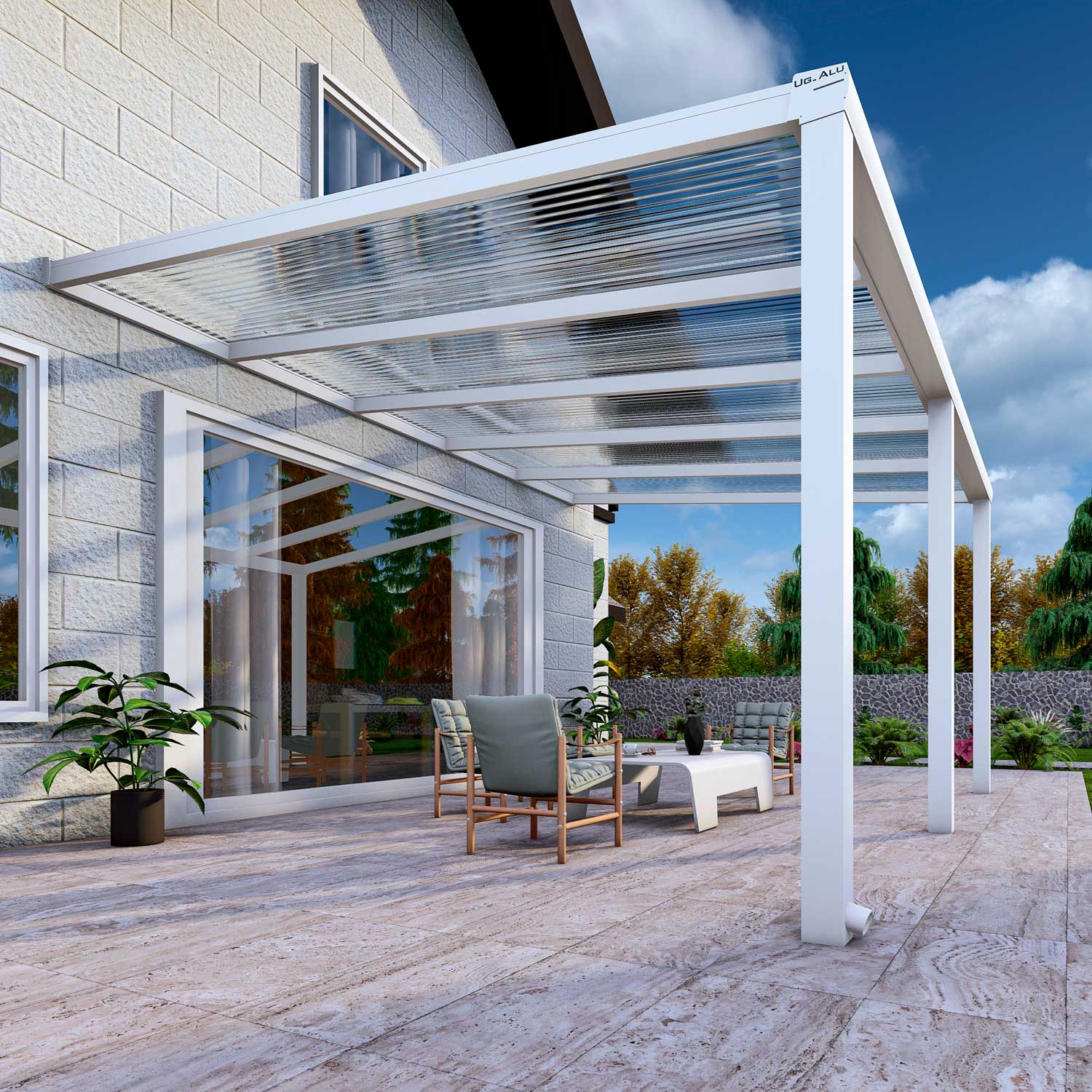 Terrassenüberdachung Classic Weiß RAL 9016 mit Stegplatte Klar Polycarbonat 16mm in Breite 5060 x Tiefe 2500 - Bild 4