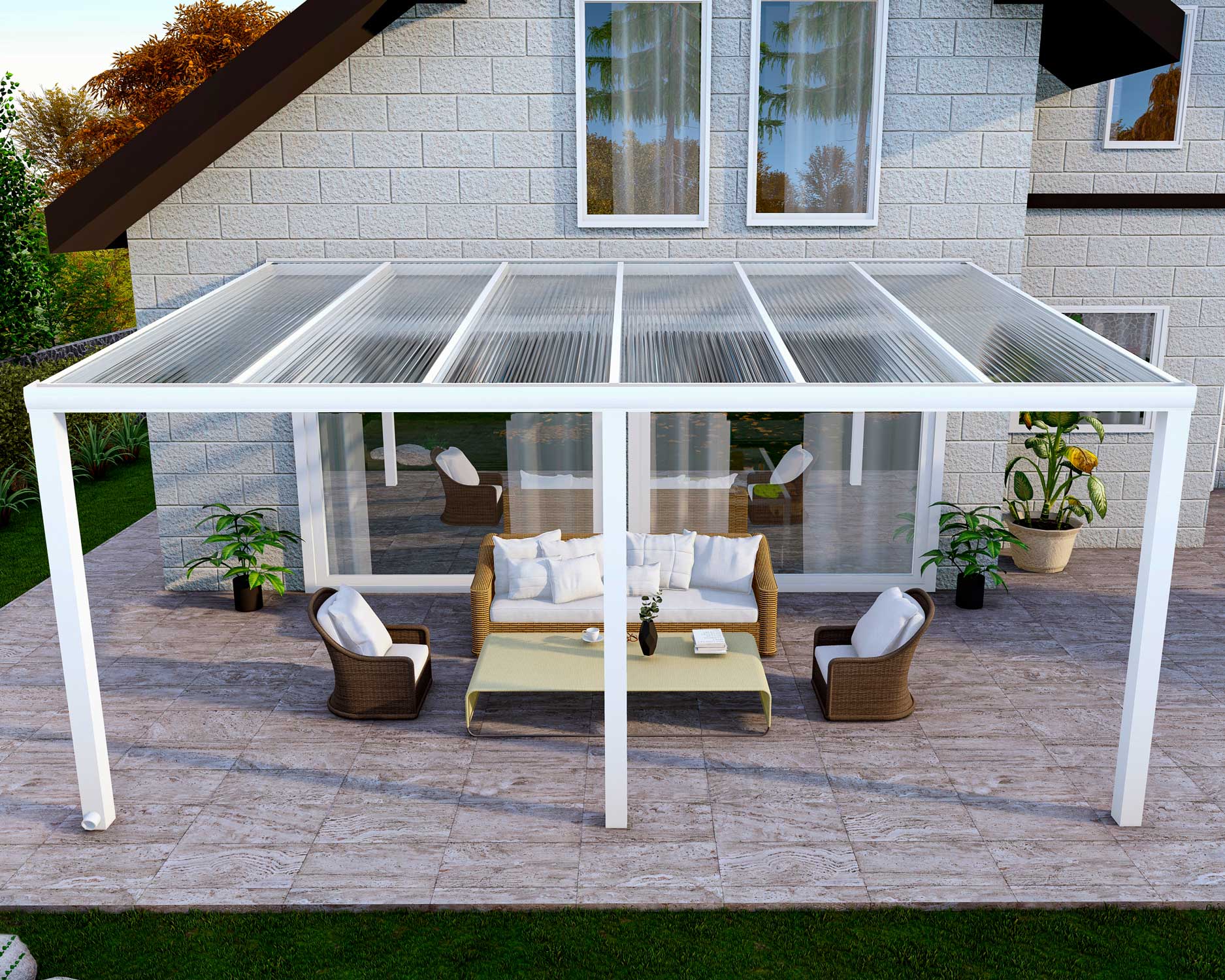 Terrassenüberdachung Classic Weiß RAL 9016 mit Stegplatte Klar Polycarbonat 16mm in Breite 6060 x Tiefe 2500 - Bild 2