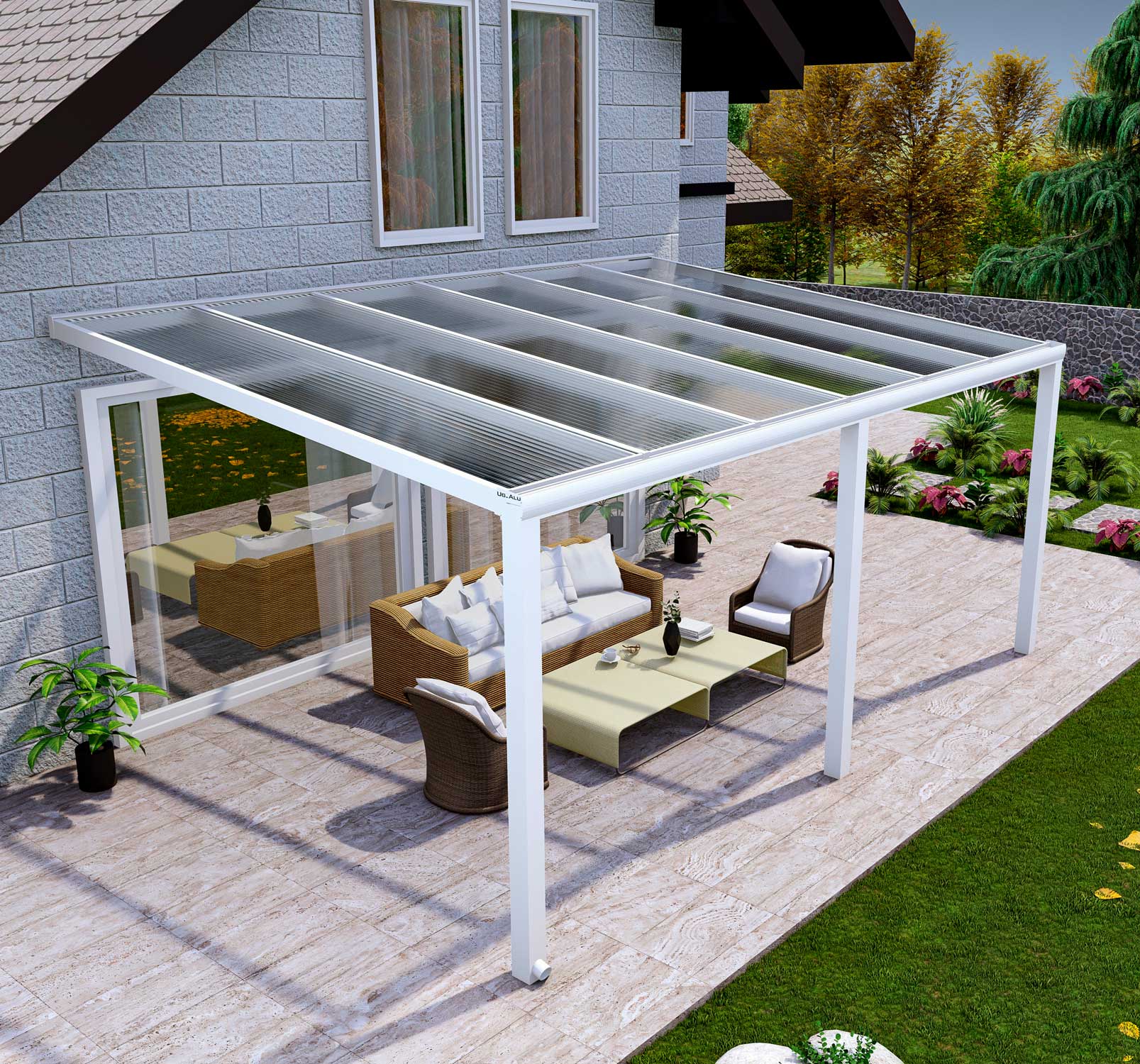 Terrassenüberdachung Classic Weiß RAL 9016 mit Stegplatte Klar Polycarbonat 16mm in Breite 6060 x Tiefe 2500 - Bild 3