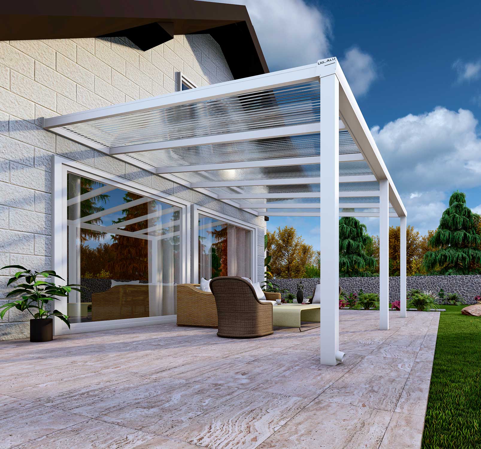 Terrassenüberdachung Classic Weiß RAL 9016 mit Stegplatte Klar Polycarbonat 16mm in Breite 6060 x Tiefe 2500 - Bild 4