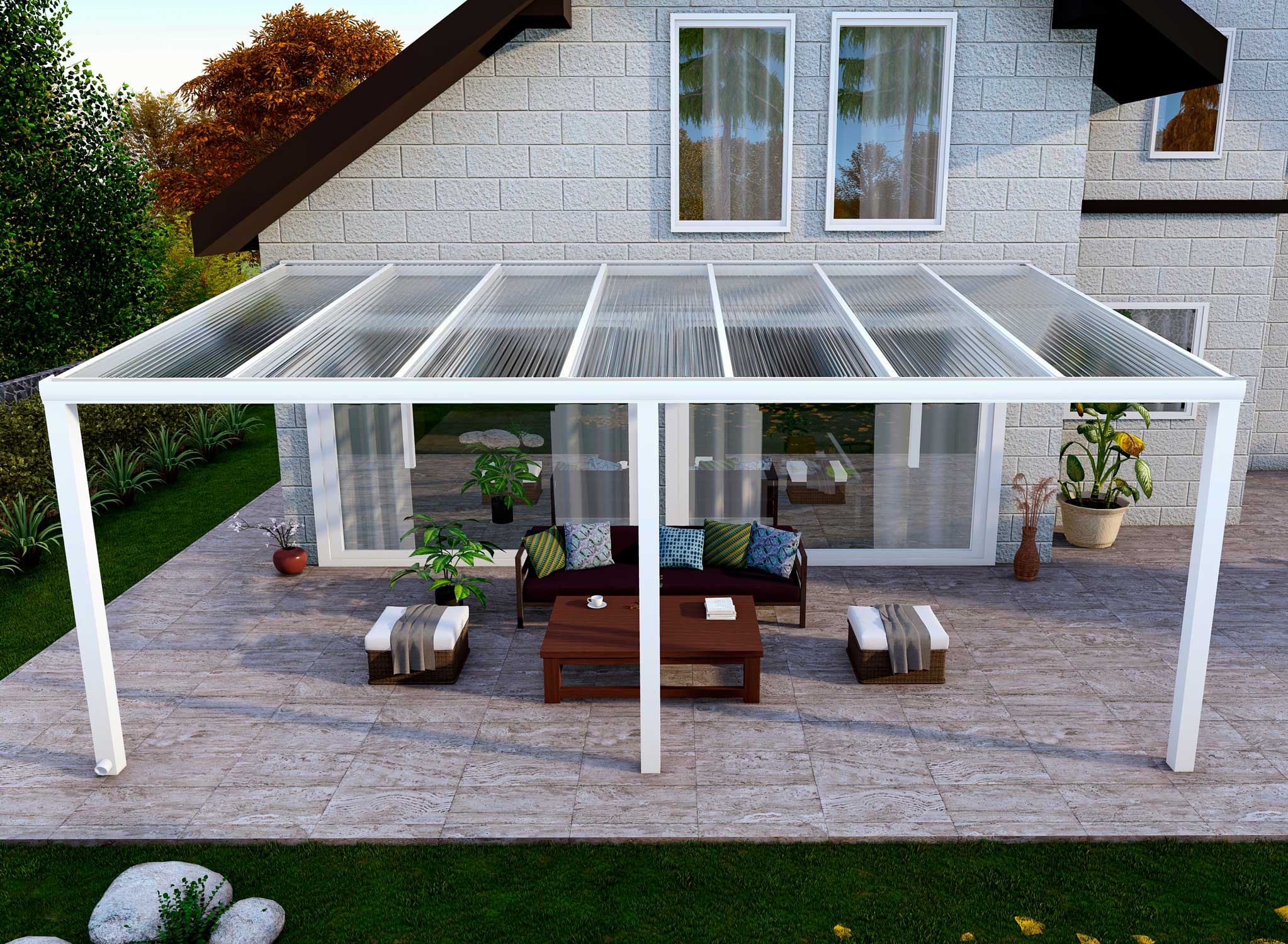 Terrassenüberdachung Classic Weiß RAL 9016 mit Stegplatte Klar Polycarbonat 16mm in Breite 7060 x Tiefe 3000 - Bild 2