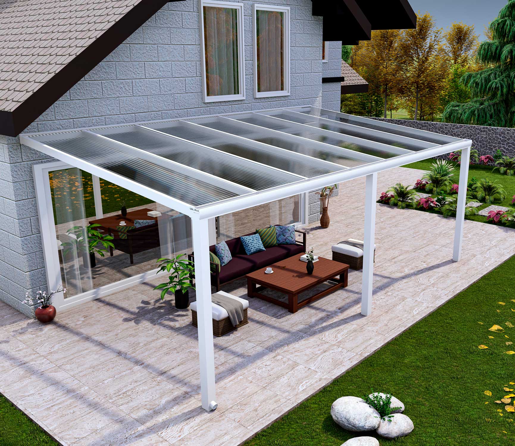 Terrassenüberdachung Classic Weiß RAL 9016 mit Stegplatte Klar Polycarbonat 16mm in Breite 7060 x Tiefe 3000 - Bild 3