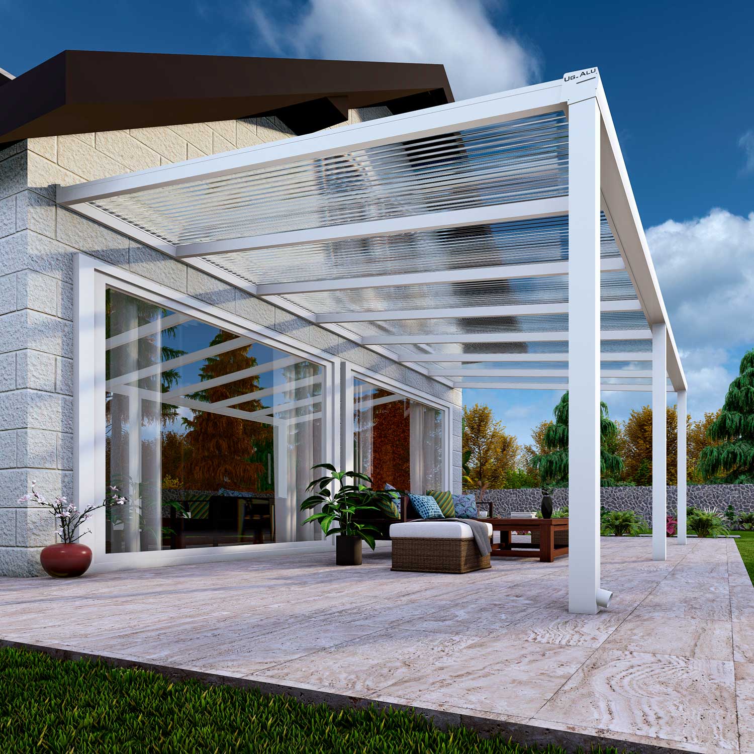 Terrassenüberdachung Classic Weiß RAL 9016 mit Stegplatte Klar Polycarbonat 16mm in Breite 7060 x Tiefe 3000 - Bild 4