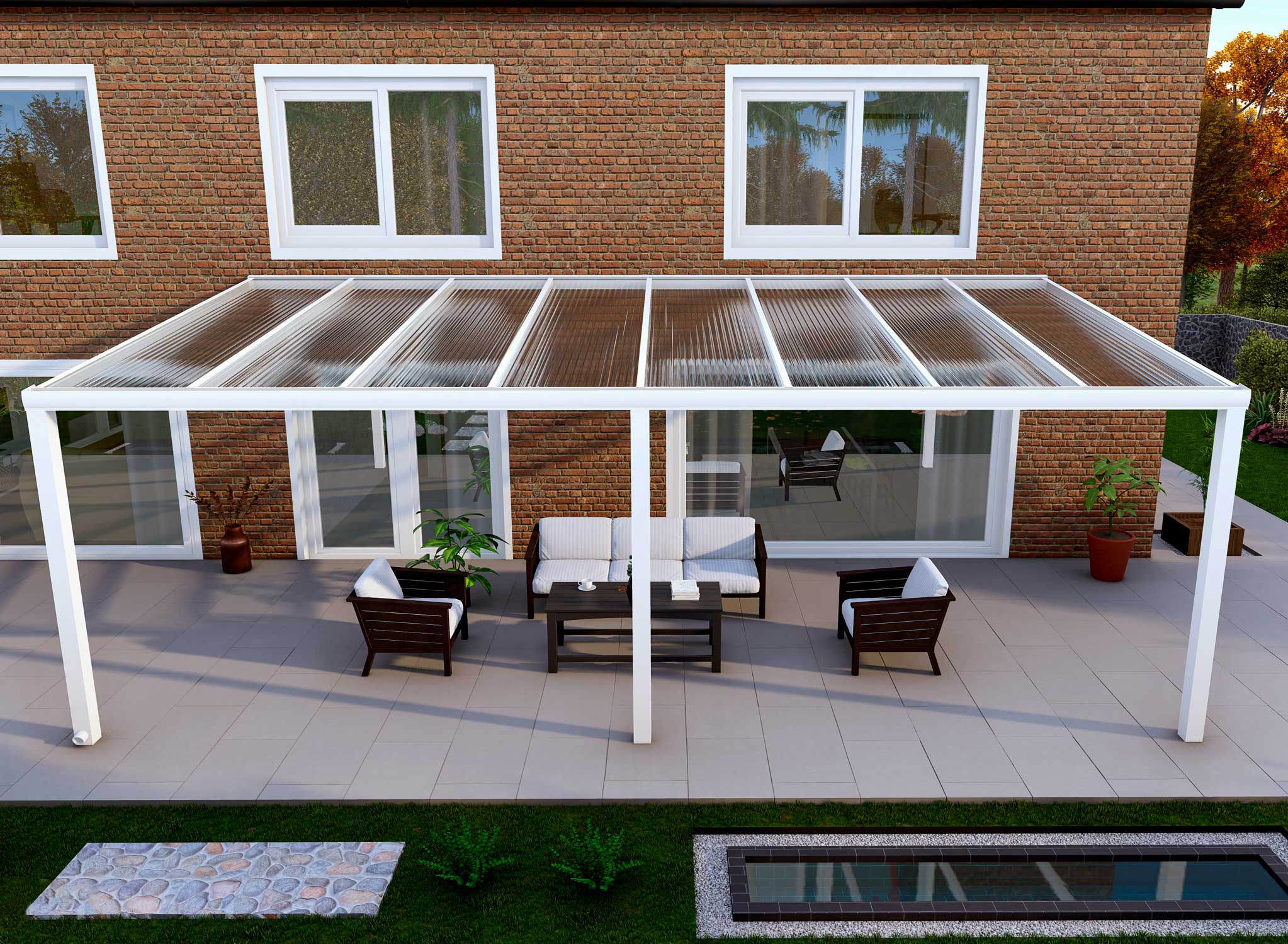 Terrassenüberdachung Classic Weiß RAL 9016 mit Stegplatte Klar Polycarbonat 16mm in Breite 8060 x Tiefe 2500 - Bild 2