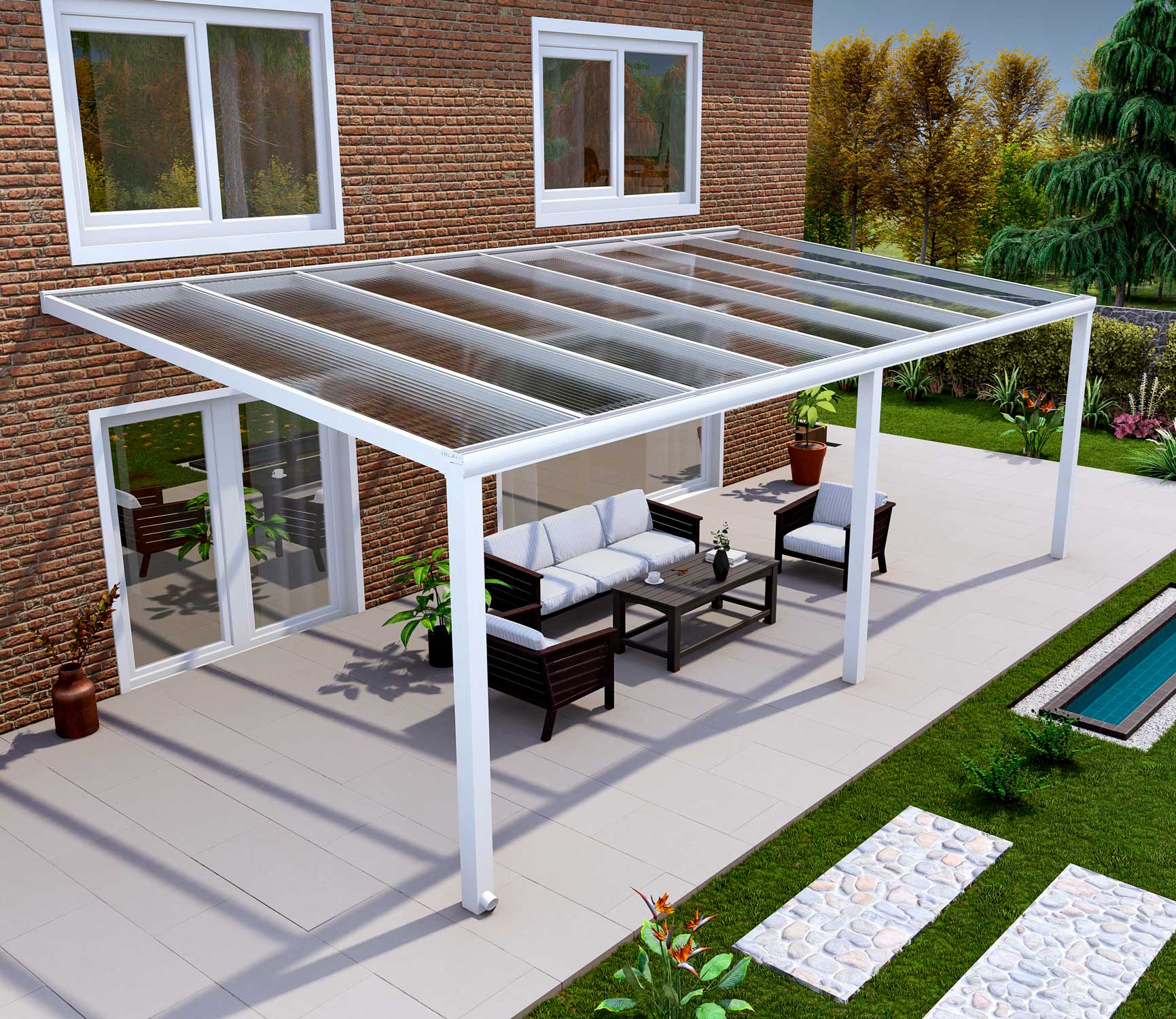 Terrassenüberdachung Classic Weiß RAL 9016 mit Stegplatte Klar Polycarbonat 16mm in Breite 8060 x Tiefe 2500 - Bild 3