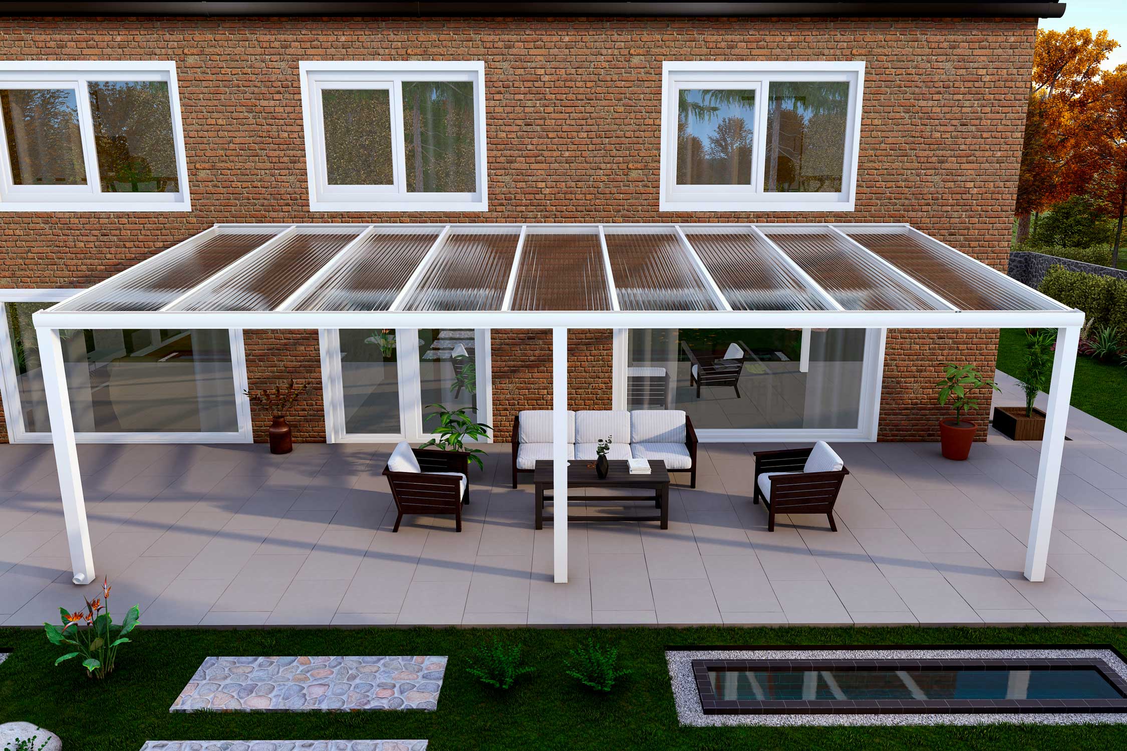 Terrassenüberdachung Classic Weiß RAL 9016 mit Stegplatte Klar Polycarbonat 16mm in Breite 9060 x Tiefe 3000 - Bild 2