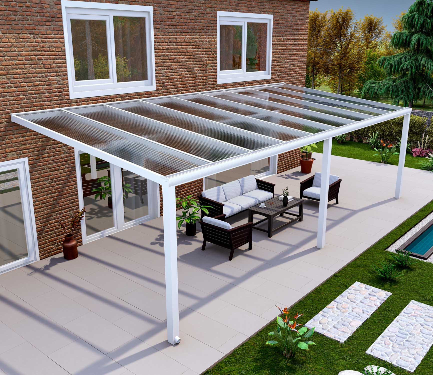 Terrassenüberdachung Classic Weiß RAL 9016 mit Stegplatte Klar Polycarbonat 16mm in Breite 9060 x Tiefe 3000 - Bild 3