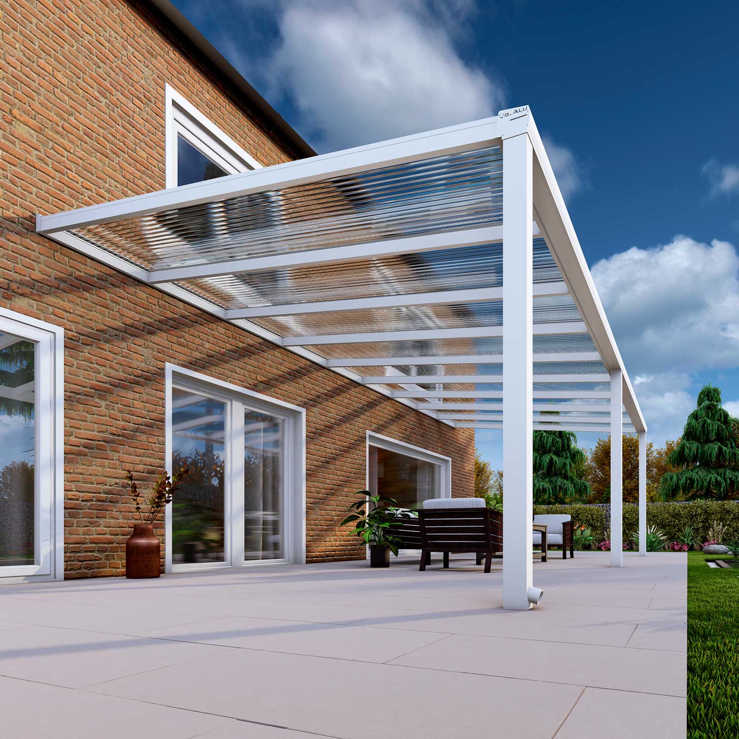 Terrassenüberdachung Classic Weiß RAL 9016 mit Stegplatte Klar Polycarbonat 16mm in Breite 9060 x Tiefe 3000 - Bild 4