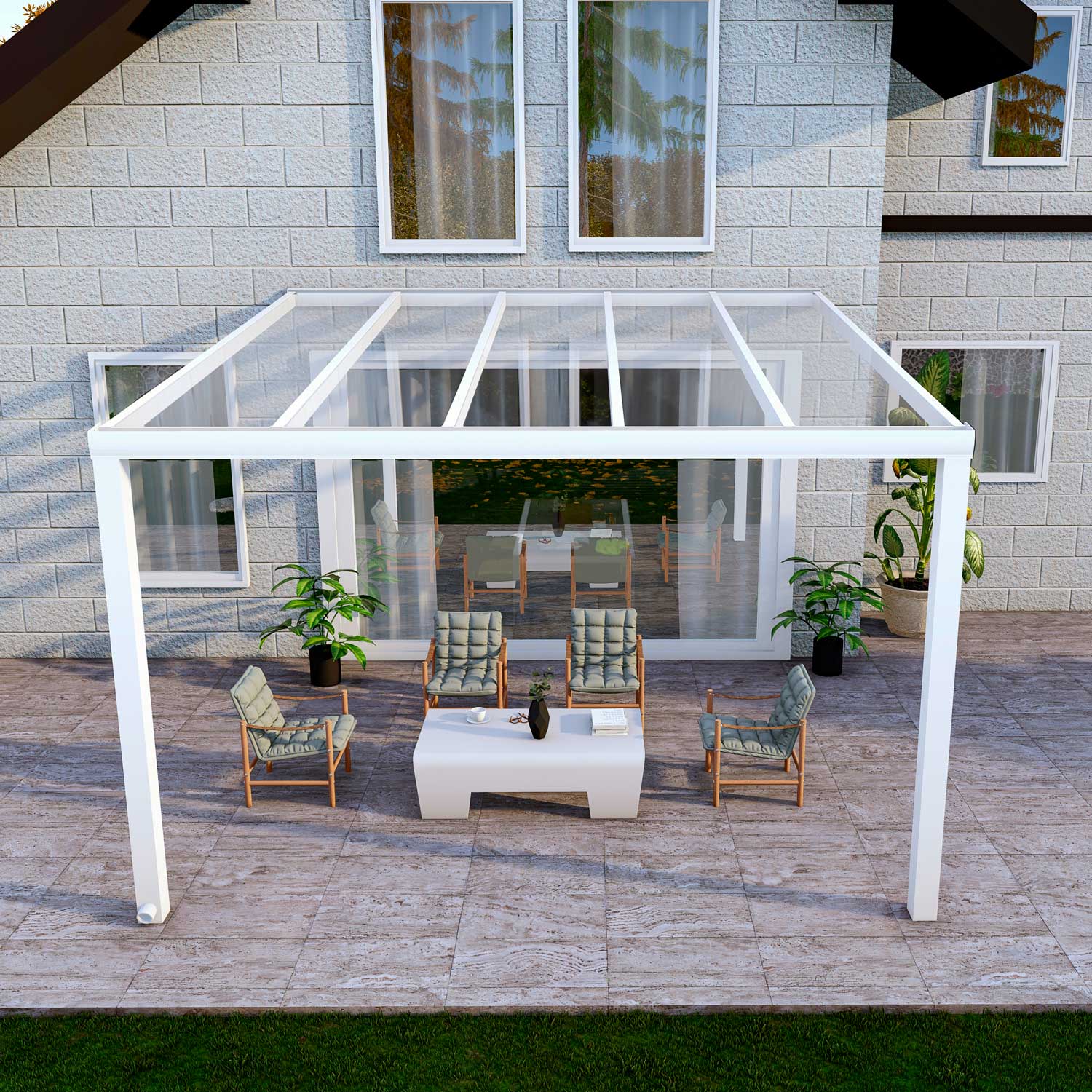 Terrassenüberdachung Classic Weiß RAL 9016 mit VSG Klar Glas 8mm in Breite 4060 x Tiefe 3500 - Bild 2