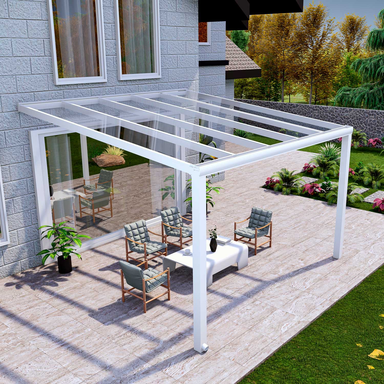 Terrassenüberdachung Classic Weiß RAL 9016 mit VSG Klar Glas 8mm in Breite 4060 x Tiefe 3500 - Bild 3