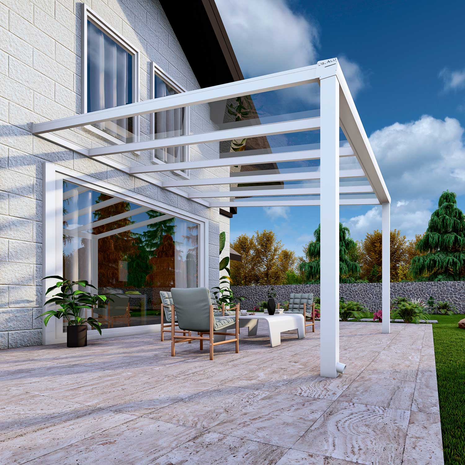 Terrassenüberdachung Classic Weiß RAL 9016 mit VSG Klar Glas 8mm in Breite 4060 x Tiefe 3500 - Bild 4