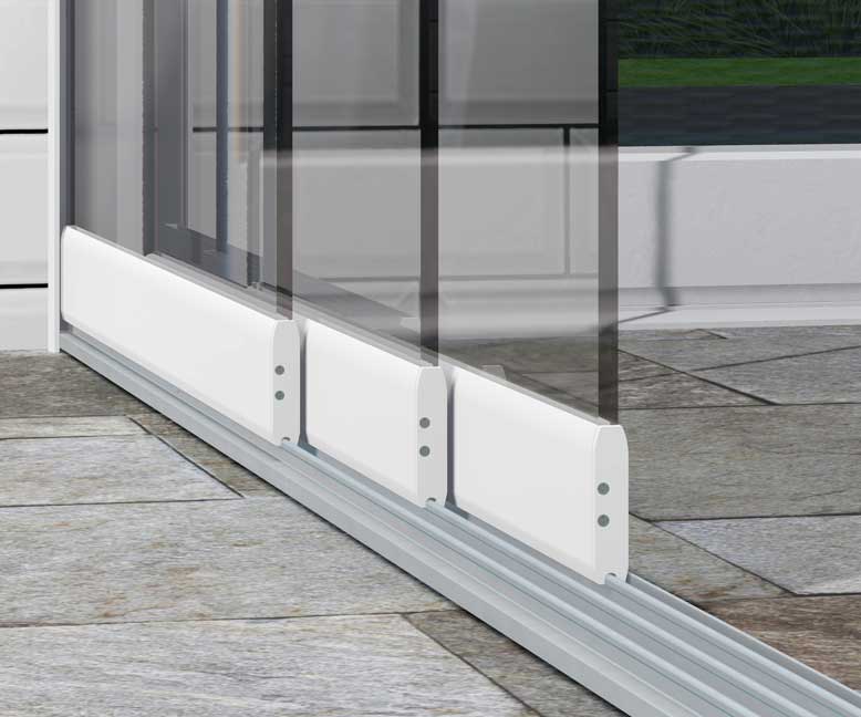 Glasschiebeelement Weiß RAL 9016 mit 3 Reihen