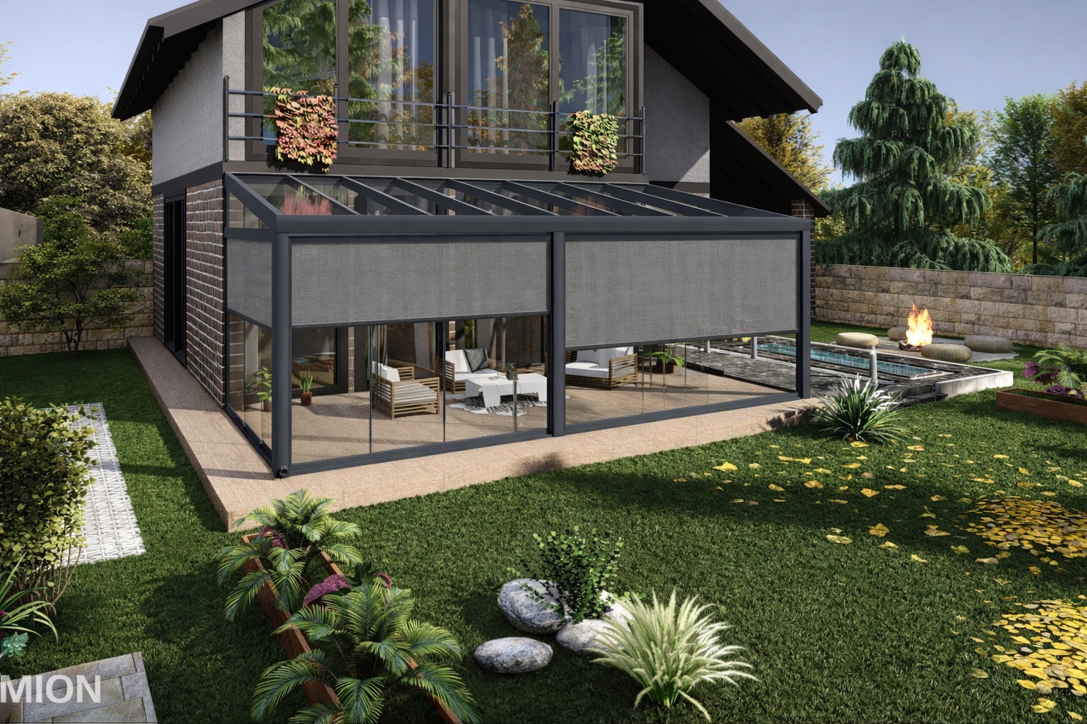 ZIP-Senkrechtmarkise in 1500mm x 1500mm