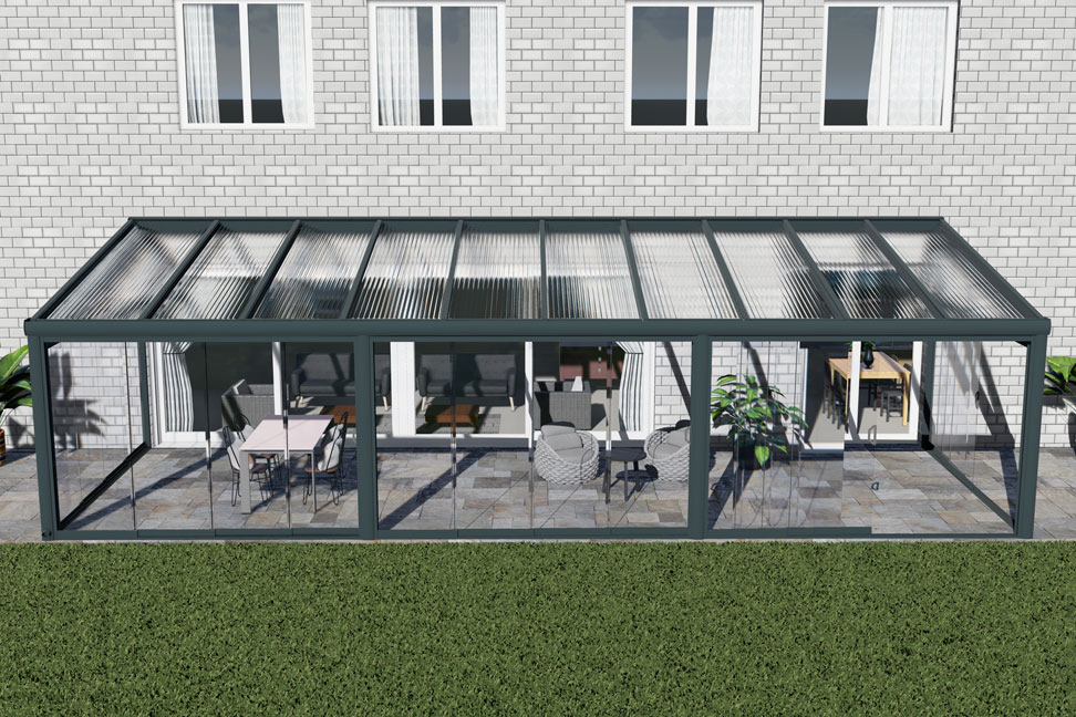 Kalt-Wintergarten Excellent Anthrazit RAL 7016 mit Stegplatte Klar Polycarbonat 16mm in Breite 10060 x Tiefe 3000 - Bild 3