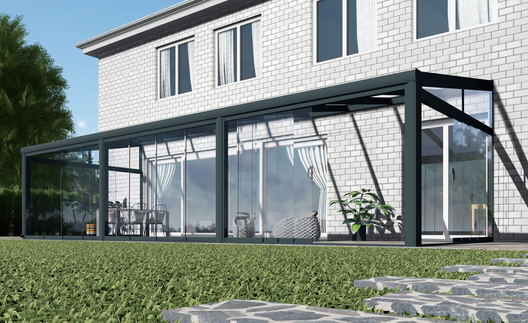 Kalt-Wintergarten Excellent Anthrazit RAL 7016 mit Stegplatte Klar Polycarbonat 16mm in Breite 10060 x Tiefe 3000