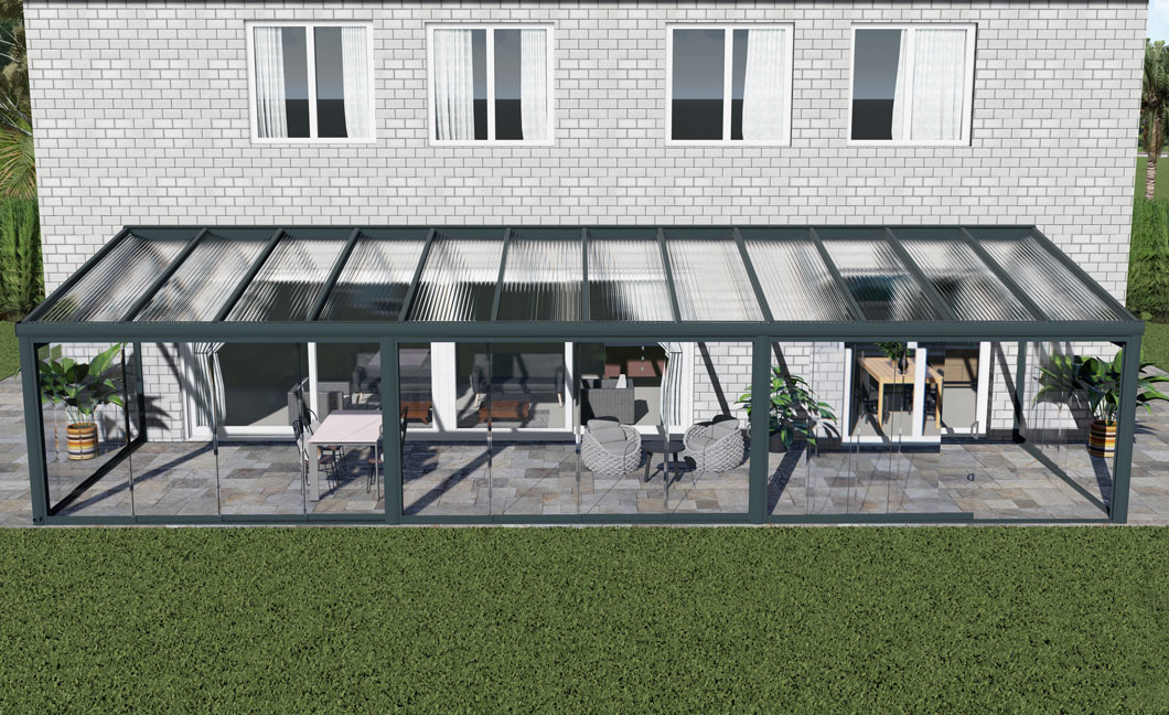 Kalt-Wintergarten Excellent Anthrazit RAL 7016 mit Stegplatte Klar Polycarbonat 16mm in Breite 12060 x Tiefe 4000 - Bild 3