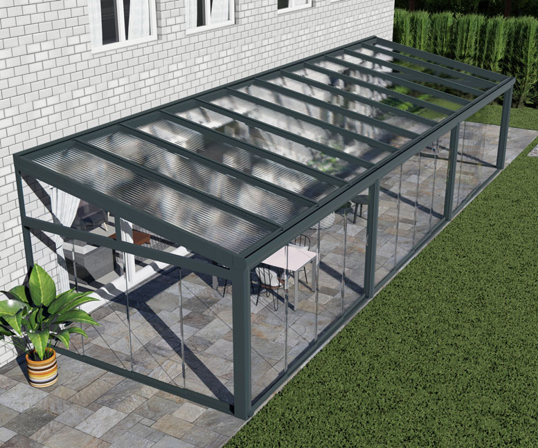 Kalt-Wintergarten Excellent Anthrazit RAL 7016 mit Stegplatte Klar Polycarbonat 16mm in Breite 12060 x Tiefe 4000 - Bild 2
