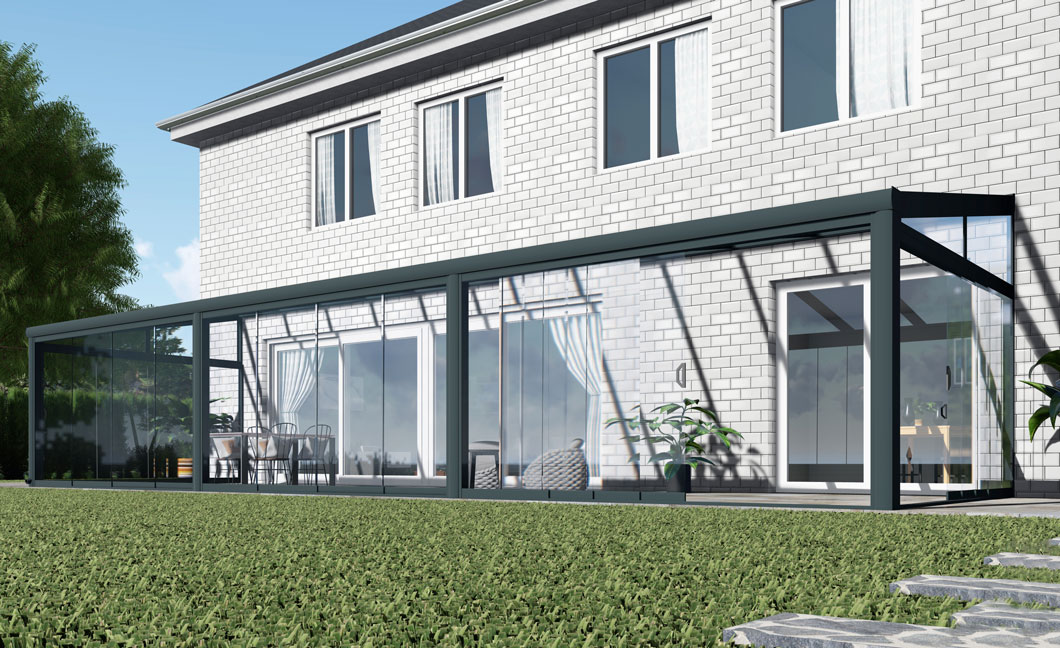 Kalt-Wintergarten Excellent Anthrazit RAL 7016 mit Stegplatte Klar Polycarbonat 16mm in Breite 12060 x Tiefe 4000