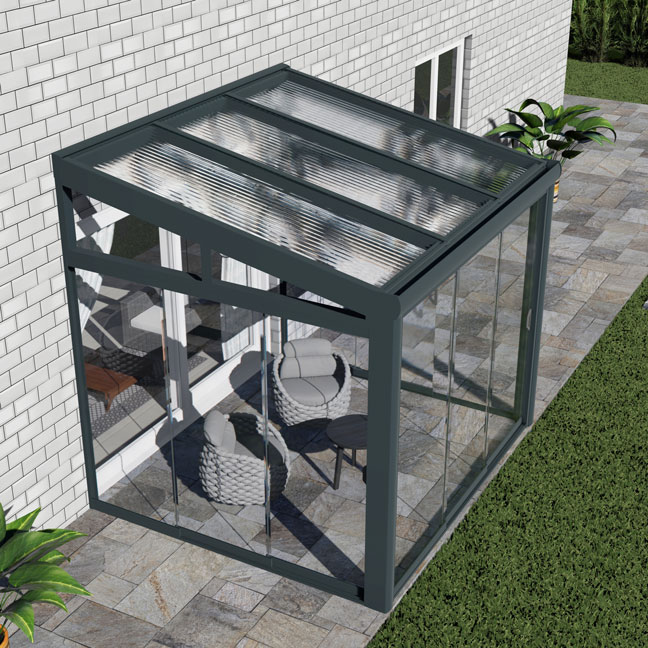 Kalt-Wintergarten Classic Anthrazit RAL 7016 mit Stegplatte Klar Polycarbonat 16mm in Breite 3060 x Tiefe 2500 - Bild 2