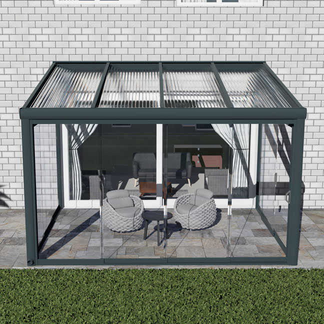 Kalt-Wintergarten Excellent Anthrazit RAL 7016 mit Stegplatte Klar Polycarbonat 16mm in Breite 4060 x Tiefe 4000 - Bild 3