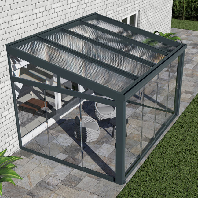 Kalt-Wintergarten Excellent Anthrazit RAL 7016 mit Stegplatte Klar Polycarbonat 16mm in Breite 4060 x Tiefe 4000 - Bild 2