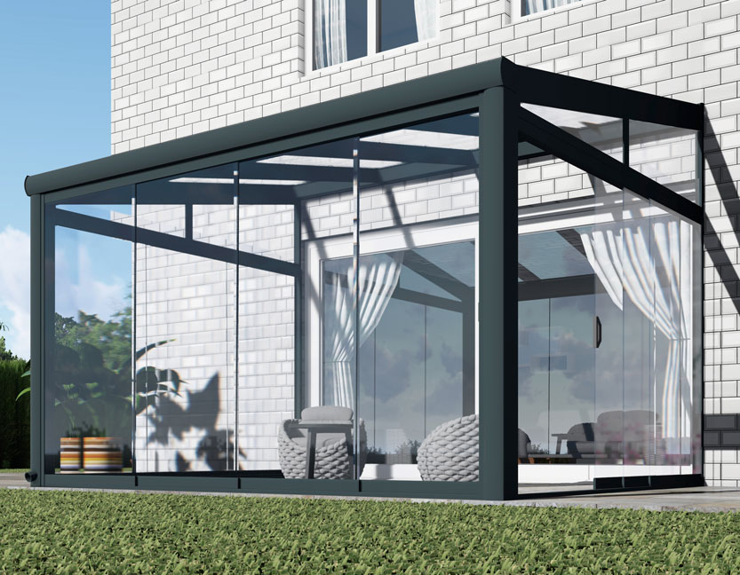 Kalt-Wintergarten Excellent Anthrazit RAL 7016 mit Stegplatte Klar Polycarbonat 16mm in Breite 4060 x Tiefe 4000