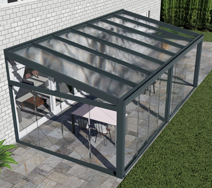 Kalt-Wintergarten Excellent Anthrazit RAL 7016 mit Stegplatte Klar Polycarbonat 16mm in Breite 7060 x Tiefe 4000 - Bild 2