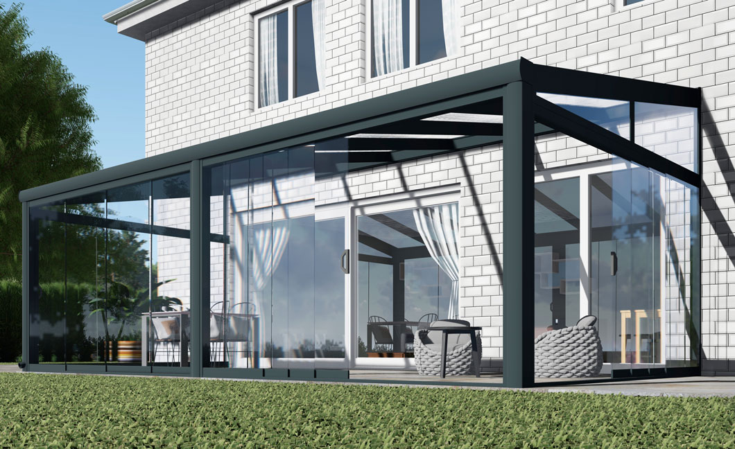 Kalt-Wintergarten Excellent Anthrazit RAL 7016 mit Stegplatte Klar Polycarbonat 16mm in Breite 7060 x Tiefe 4000