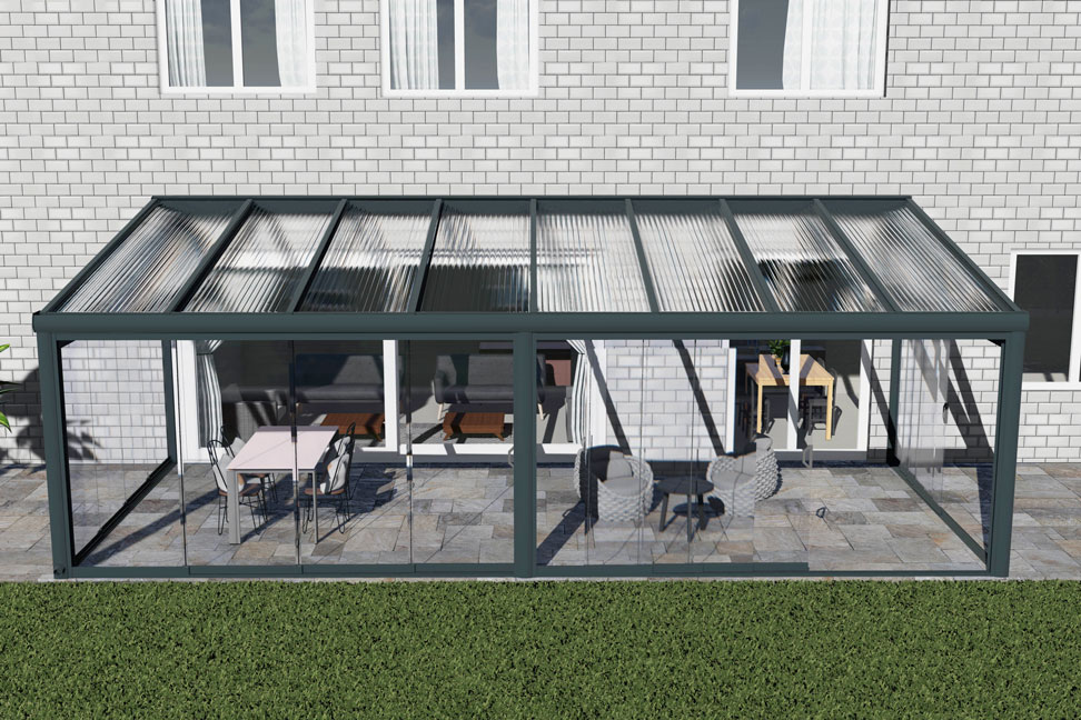 Kalt-Wintergarten Excellent Anthrazit RAL 7016 mit Stegplatte Klar Polycarbonat 16mm in Breite 8060 x Tiefe 4000 - Bild 3