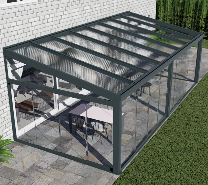 Kalt-Wintergarten Excellent Anthrazit RAL 7016 mit Stegplatte Klar Polycarbonat 16mm in Breite 8060 x Tiefe 4000 - Bild 2