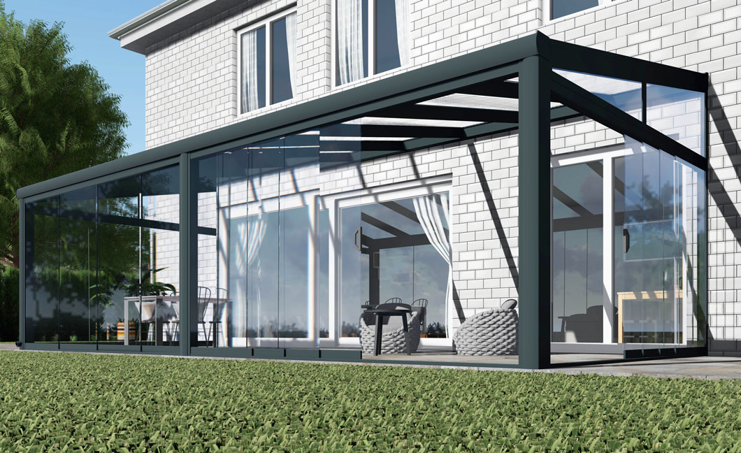 Kalt-Wintergarten Excellent Anthrazit RAL 7016 mit Stegplatte Klar Polycarbonat 16mm in Breite 8060 x Tiefe 4000