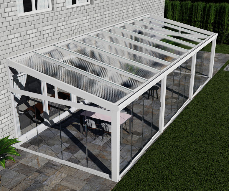 Kalt-Wintergarten Excellent Weiß RAL 9016 mit Stegplatte Klar Polycarbonat 16mm in Breite 10060 x Tiefe 2500 - Bild 2