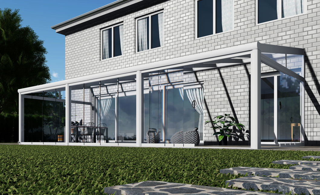 Kalt-Wintergarten Excellent Weiß RAL 9016 mit Stegplatte Klar Polycarbonat 16mm in Breite 10060 x Tiefe 2500