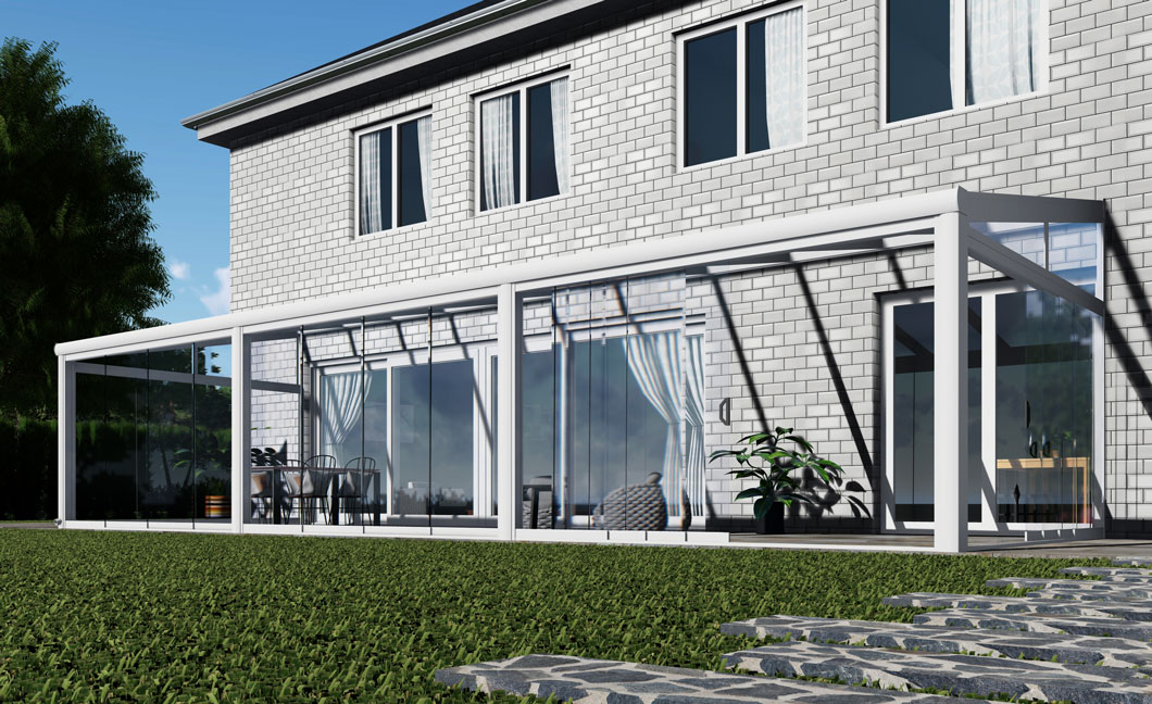 Kalt-Wintergarten Excellent Weiß RAL 9016 mit Stegplatte Klar Polycarbonat 16mm in Breite 11060 x Tiefe 4000