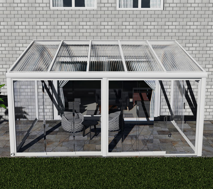 Kalt-Wintergarten Excellent Weiß RAL 9016 mit Stegplatte Klar Polycarbonat 16mm in Breite 5060 x Tiefe 4000 - Bild 3