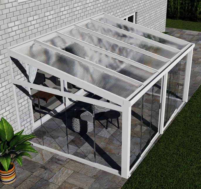 Kalt-Wintergarten Excellent Weiß RAL 9016 mit Stegplatte Klar Polycarbonat 16mm in Breite 5060 x Tiefe 4000 - Bild 2