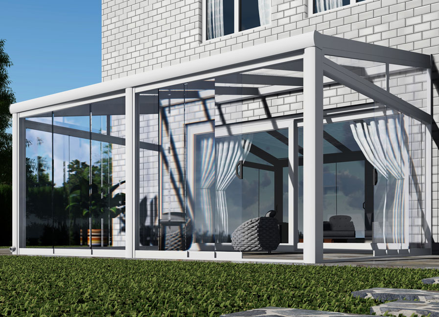 Kalt-Wintergarten Excellent Weiß RAL 9016 mit Stegplatte Klar Polycarbonat 16mm in Breite 5060 x Tiefe 4000