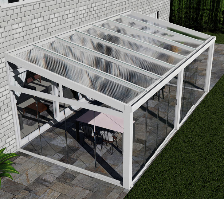 Kalt-Wintergarten Excellent Weiß RAL 9016 mit Stegplatte Klar Polycarbonat 16mm in Breite 7060 x Tiefe 3500 - Bild 2