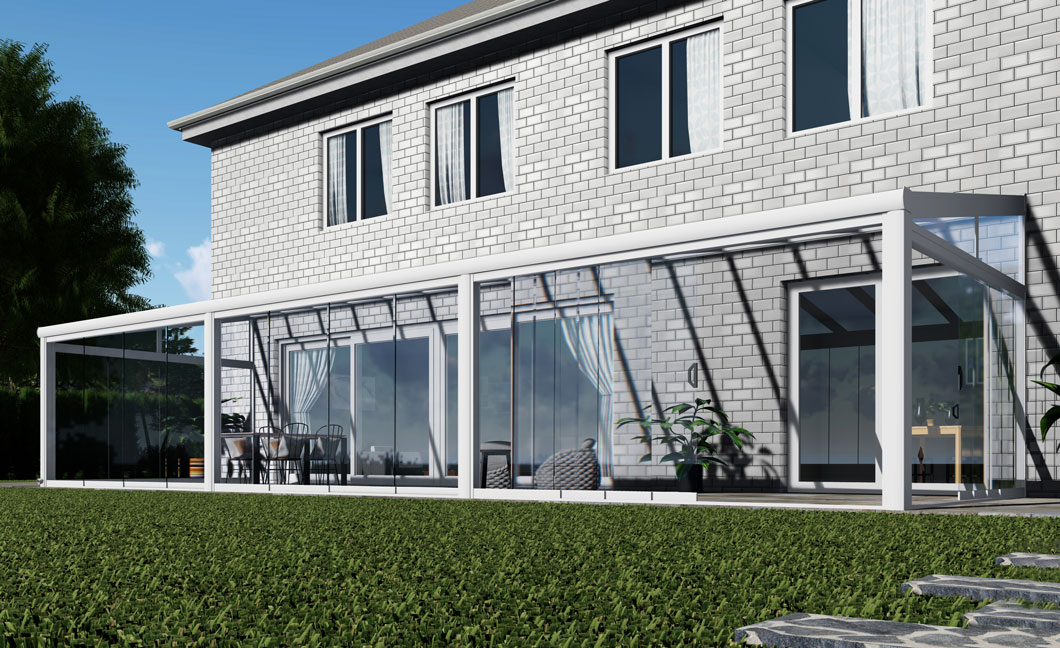 Kalt-Wintergarten Excellent Weiß RAL 9016 mit VSG Klar Glas 8mm in Breite 12060 x Tiefe 3500